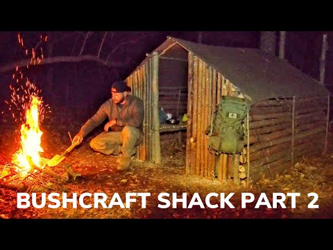 Solo Overnight Building a Shack In The Woods PART 2 With Announcements and Bacon Wrapped Meat