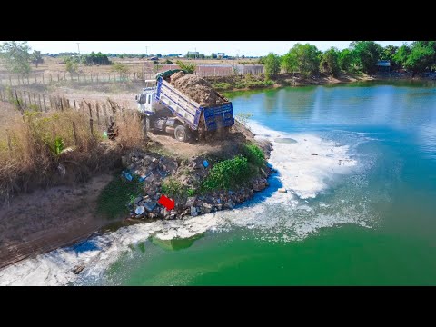 First Start New Project HUGE delete pond by skill dozer d31p push soil the deep water &Nissan truck