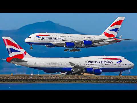 ✈️ 100 AIRPLANE TAKEOFFS & LANDINGS in 60 MINS 🇺🇸 San Francisco Airport Plane Spotting USA SFO/KSFO