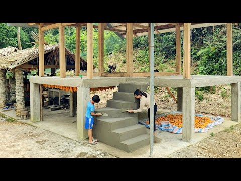 The process of Hong and her son designing and building stairs with bricks and cement | Chuc Thi Hong