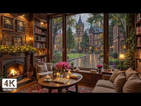 Peaceful February Rainy Coffee Shop ☕ Smooth Jazz Piano & Fireplace Ambience for Calm Study Nights