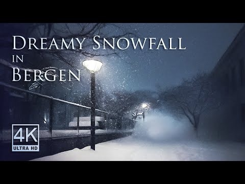 Nocturnal Snowfall in Bergen: Secret Streets | 4k Walking Tour | Binaural City Sounds