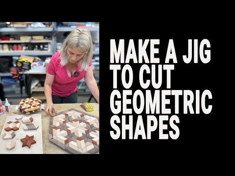 How to make a jig to cut geometric wood shapes. Mosaic style cutting boards, tables, trivets, boxes