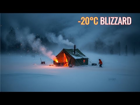 Solo Winter Camping in a Heavy Snowstorm | Open Tent Shelter