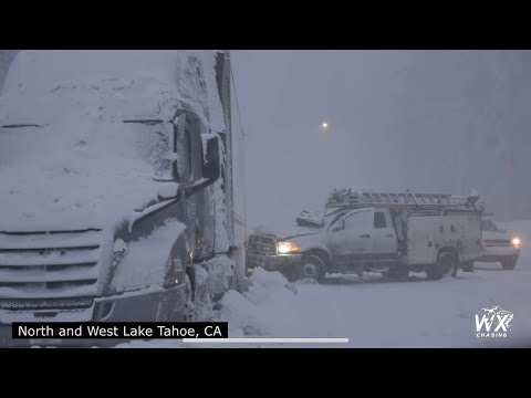California Winter Storm Traffic  - Lake Tahoe  - Donner Pass - I80 - HWY 50 -snowy wrecks