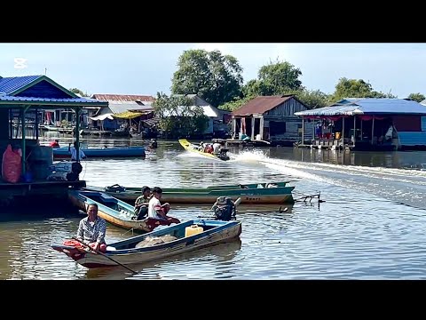 Cambodian Fishermen of The Floating Village Fresh Water at Tonle Sap Lake 