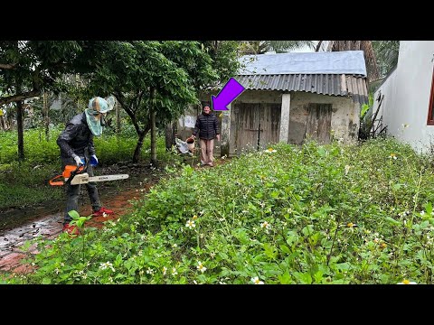 One Station Process Clean House The poor old Man alone cuts the grass in the garden transforms