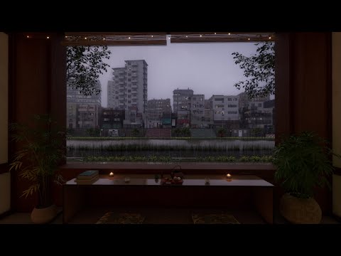 A Rainy Serene Late Afternoon Ambience | Rain, Crackling Fire, Crickets Sounds, White Noise