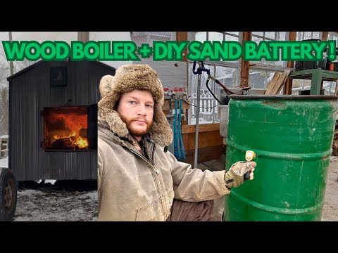 DIY Thermal Sand Battery for Greenhouse Heating with an Outdoor Wood Boiler
