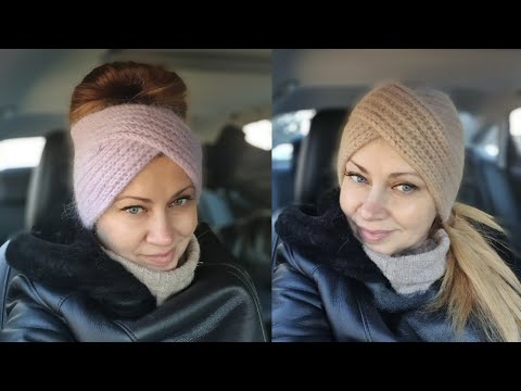 МК Женская Повязка на голову спицами из Инстаграма. Пряжа пух норки 1 моток.