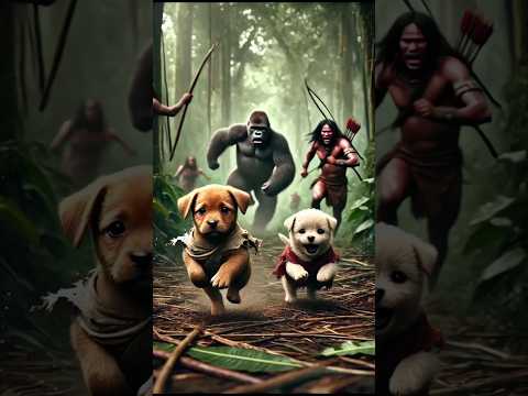 Puppy saves his sister from a gorilla | The kindness of the friends. #cutedog #cute #dostpappu