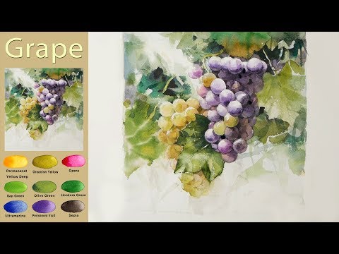Fruit Landscape Watercolor - Grape.(wet-in-wet, Arches rough) NAMIL ART