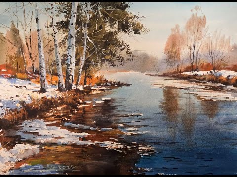 How to Paint Snowy Trees and Reflections in Watercolor
