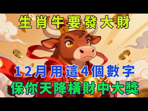 生肖牛要發大財，12月用這4個數字，保你天降橫財中大獎。【生肖吉運坊】#生肖 #命理 #運勢 #屬相 #風水