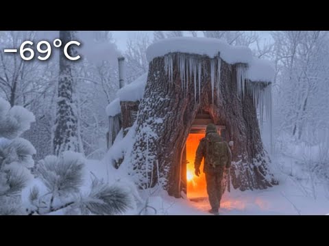 Surviving Winter Alone Off Grid | Building a Hidden Cabin Under a Tree