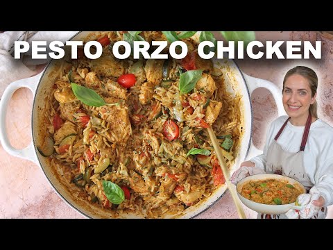 One Pot Pesto Chicken and Orzo Recipe in under 30 minutes!