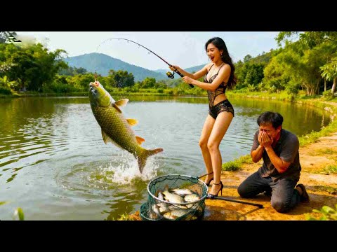 美女假裝菜鳥去盤魚塘,堂主起初很開心,最後看到幾條巨物上鉤直接原地哭泣!【女钓友微微】