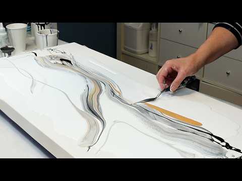 Black, White and Gold - Elegant Ribbon Pour - Acrylic Pouring