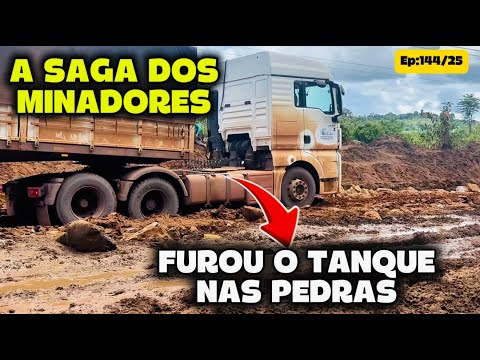 CARRETA FUROU O TANQUE NA PEDRA.