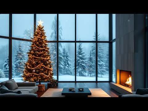 Cozy Modern Mansion Christmas Piano Ambience 🎄✨ Warm Fireplace Glow, Snowfall & Holiday Peace