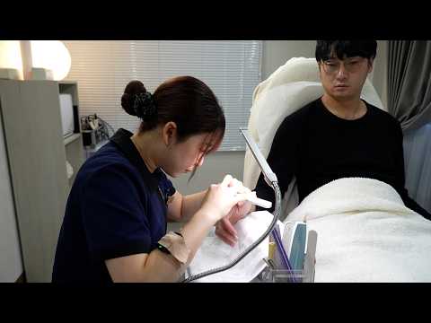 I received eye bags removed and nail care from a Japanese female esthetician.