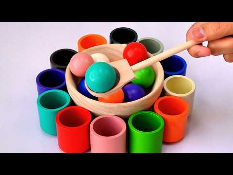 🌈 Learn Colors🔴🟠🟡🟢🔵🟣  Match Rainbow Balls & Cups - Learn Colors, Numbers for Toddlers and Babies!