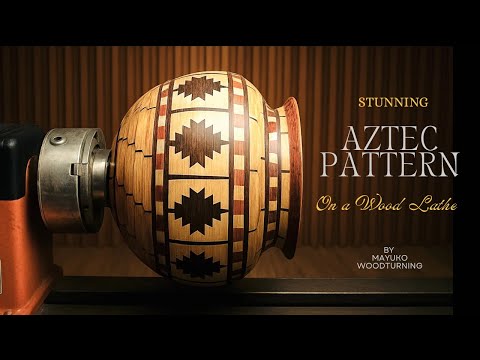 Stunning Aztec Pattern Segmented Vase, woodturning