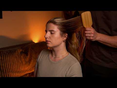 ASMR Gentle Hair Brushing & Head Scratches on Girlfriend 💕 (No Talking)