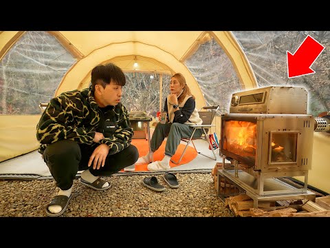 Long-term camping where meals are made only with an oven and 30kg of firewood burned in a wood-bu...