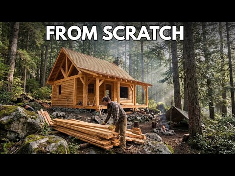 Building a Beautiful Off Grid Cabin Alone in the Wilderness