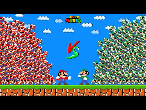 Super Mario Bros., but 100 Tiny Marios vs. 100 Tiny Luigis Calamity
