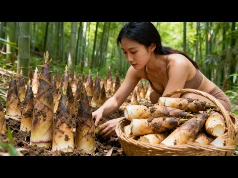 山野竹林间，挖竹笋、炒腊肉，香气四溢，满满的乡野味道#竹笋炒腊肉 #乡村美食 #田园生活