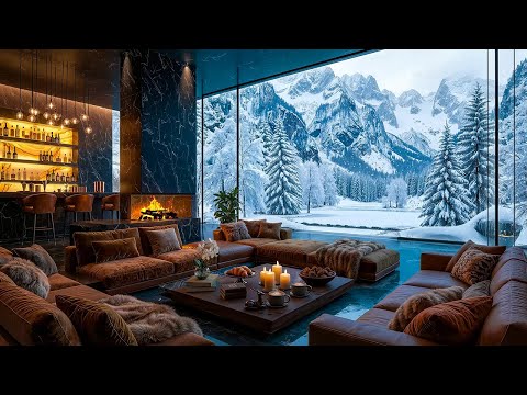 Relaxing Jazz Music On A Snowy Day ❄️ Winter Jazz In A Living Room Ambience with Fireplace Sounds