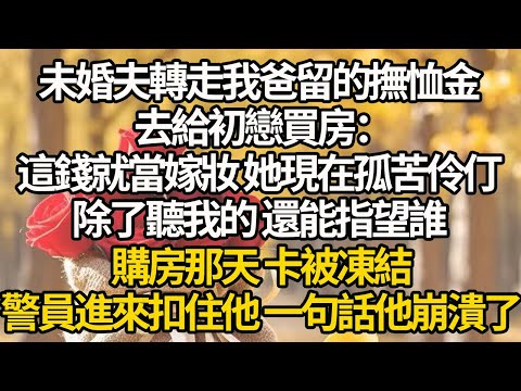 【完結】未婚夫轉走我爸留的撫恤金，去給初戀買房：這錢就當嫁妝 她現在孤苦伶仃，除了聽我的 還能指望誰，購房那天 卡被凍結，警員進來扣住他 一句話他崩潰了