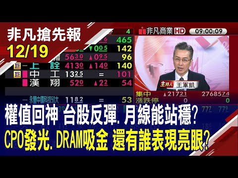 【權值回神 台股反彈.月線能站穩? CPO發光.DRAM吸金 還有誰表現亮眼?】20251219(王軍凱×黃靖哲) @ustvhotstock