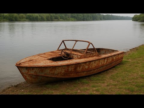 Completely Restored Rusty Boat Abandoned On The River Bank After Many Years Of Neglect
