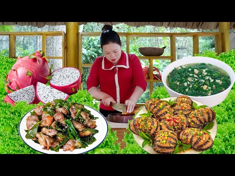 Dinner with Traditional Dishes made from Special Recipe After a Day Harvesting Dragon Fruit