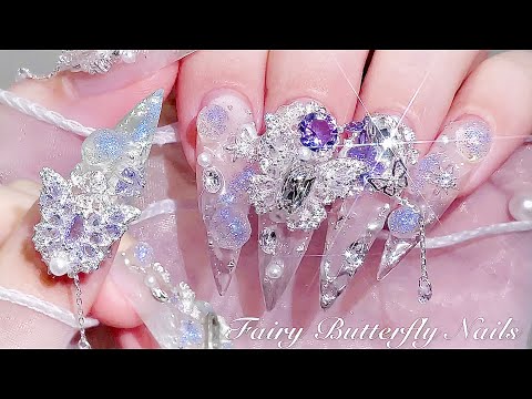 sub) Water Droplets, Butterfly Nails🌊✨/🇰🇷Korean Nails / Nail art / Self-nails / ASMR