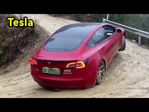 Tesla - the most powerful electric car in the world! Mud off-road challenge!#offroad#tesla#car