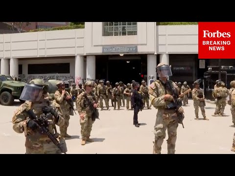 HAPPENING NOW: Anti-ICE Protesters Demonstrate In Front Of L.A. Facility Guarded By National Guard