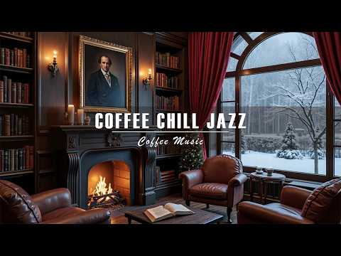 Snowy Day Smooth Jazz ⛄ Warm Fireplace Café Vibes | Chill & Relax