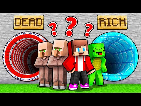 JJ and Mikey vs VILLAGERS: Dangerous Choose a Right Tunnel Battle in Minecraft - Maizen