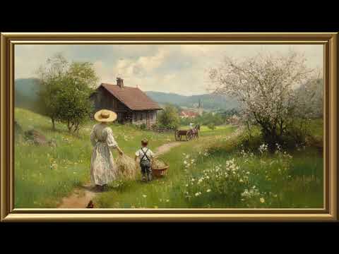 Vintage Rustic Farmhouse Painting | Gold Frame TV Art | Art Screensaver for TV 2 Hrs