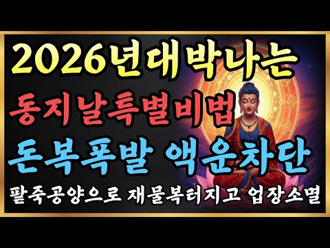 동지날 이것만 하면 2026년 대박납니다! 팥죽 공양으로 업장 소멸·재물복 터지는 비법ㅣ불교 특별 기도법