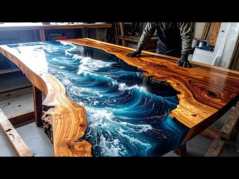 The process of making a one-of-a-kind resin table from dead wood. Amazing Korean woodworker