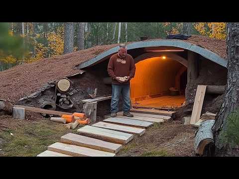 Man Builds 2-Room Log CABIN Underground | Start to Finish by @bushcraftua
