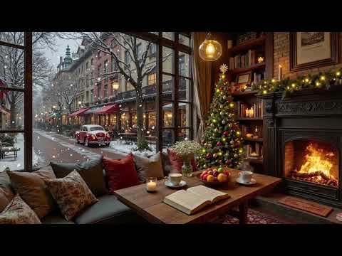 Warm Winter Coffee Shop ❄️ Soft Piano Jazz Music & Fireplace Ambience for Study, Work & Relax