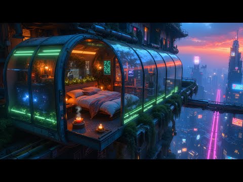 Lo-fi Chill Rain Over Cyberpunk Skyline | Relaxing Ambient Beats for Sleep, Study & Night Vibes | 4K