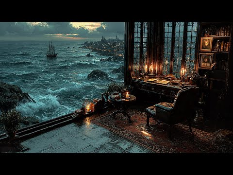 Dark Academia at the Ocean's Edge | Seaside Background for Focused Work | Melancholic Piano