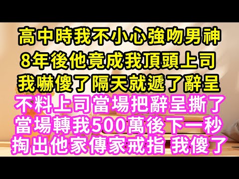 高中時我不小心強吻男神，8年後他竟成我頂頭上司，我嚇傻了隔天就遞上辭呈，不料上司當場把辭呈撕了，當場轉我500萬，下一秒掏出傳家戒指 我傻了#甜寵#灰姑娘#霸道總裁#愛情#婚姻#小嫻說故事#暖風故事匯